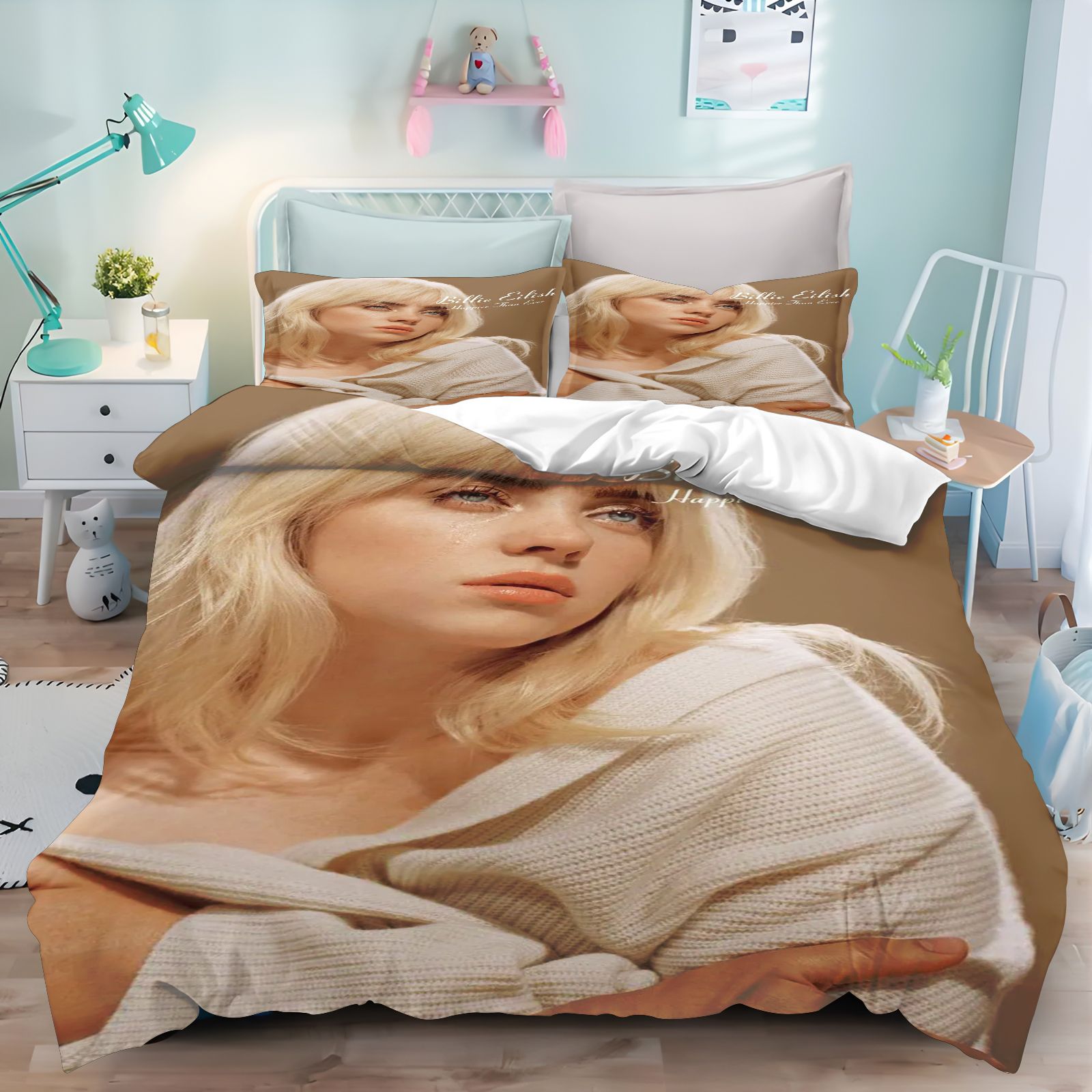 Linen Duvet Cover - 빌리 아일리시 침구 세트 3D 프린트