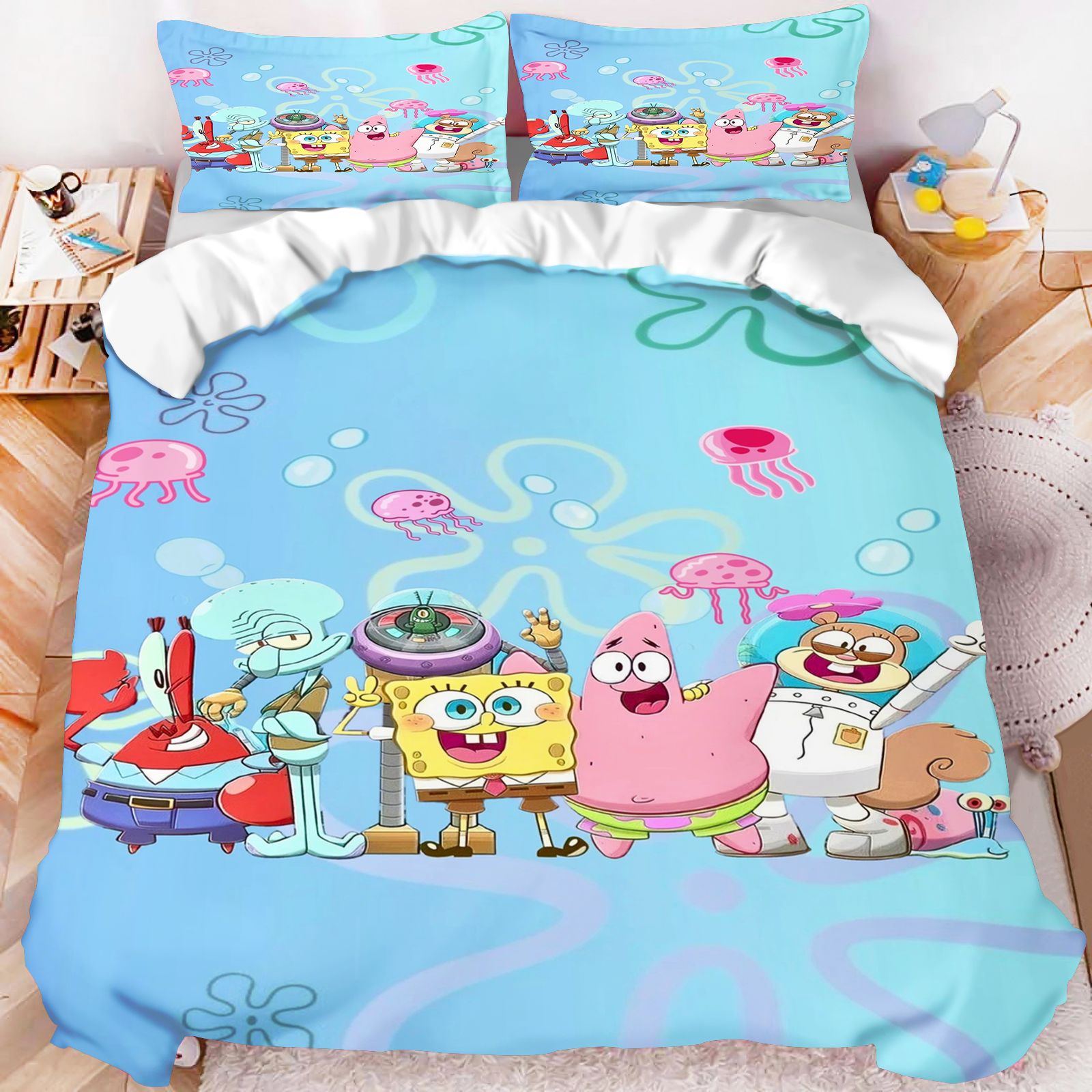 스폰지밥 스퀘어팬츠 모든 캐릭터 침구 세트 이불 커버  - Linen Duvet Cover 리뷰 및 가격